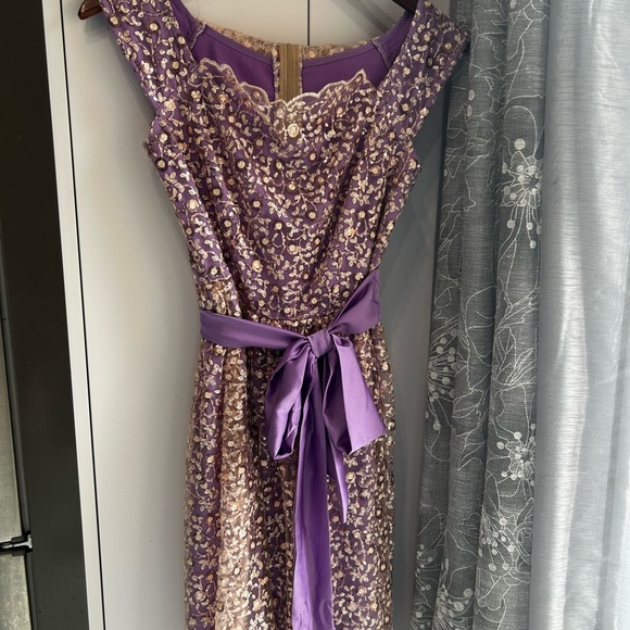 Lace Tie Waist Pleated Dress, Elegant Neck Short Sleeve Maxi Party Dress - Picture 4 of 7